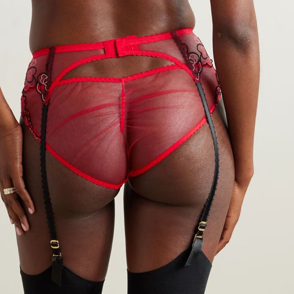 AGENT PROVOCATEUR Maysie Garter Suspender Belt in Red Heart Embroidered Tulle - Picture 4 of 10